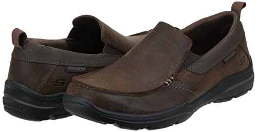 Skechers USA Men's Harper Delen Slip-On Loafer,Dark Brown Leather,11 M US