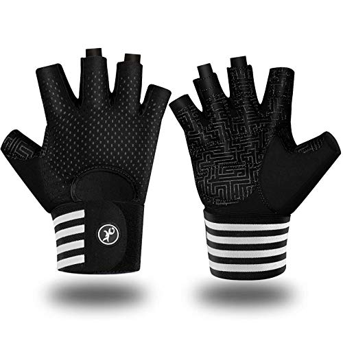 MOREOK Workout Gloves for Men Women, Weight Lifting Gloves Barehands Gloves Crossfit Gloves Ventilated Workout Gloves, Exercise Gloves with Wrist Wrap Support MK1001-Black-XL