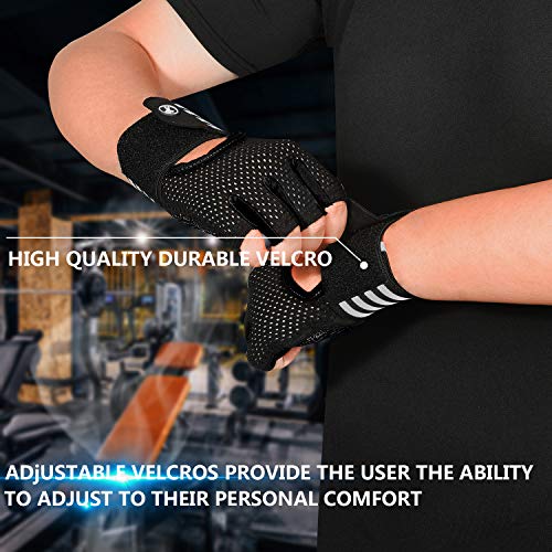 MOREOK Workout Gloves for Men Women, Weight Lifting Gloves Barehands Gloves Crossfit Gloves Ventilated Workout Gloves, Exercise Gloves with Wrist Wrap Support MK1001-Black-XL