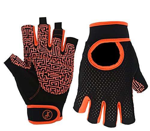 MOREOK Workout Gloves for Men Women, Weight Lifting Gloves Barehands Gloves Crossfit Gloves Ventilated Workout Gloves, Exercise Gloves with Wrist Wrap Support MK100-Orange-S