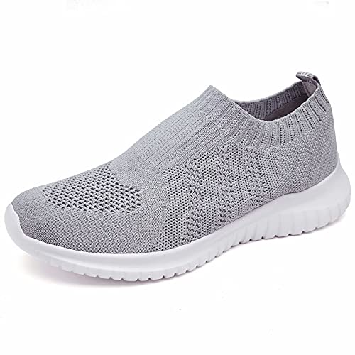 konhill Women's Walking Tennis Shoes - Lightweight Athletic Casual Gym Slip on Sneakers 5 US L.Gray