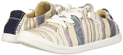 Roxy Women's Bayshore Slip on Sneaker Shoe, White Striped 20, 9.5
