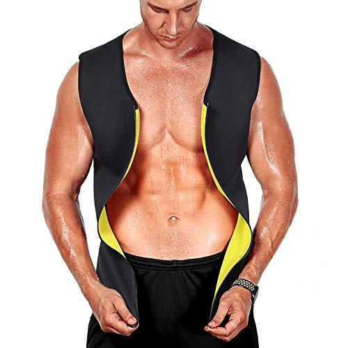 Cimkiz Sauna Vest for Men Waist Trainer Zipper Neoprene Sauna Suit Tank Top (S, Yellow)