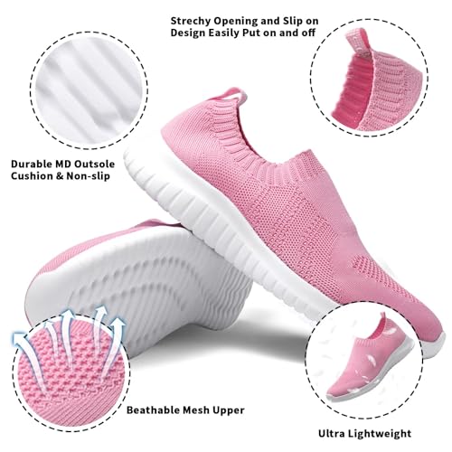 konhill Women's Walking Tennis Shoes - Lightweight Athletic Casual Gym Slip on Sneakers 7.5 US Pink