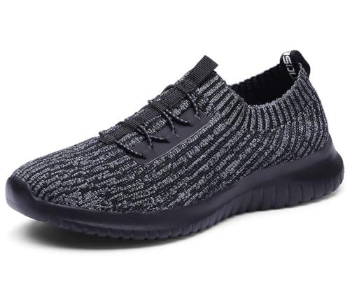 TIOSEBON Women's Lightweight Casual Walking Athletic Shoes Breathable Running Slip-On Sneakers for Jogging Workout 8.5 US Deep Gray-Black