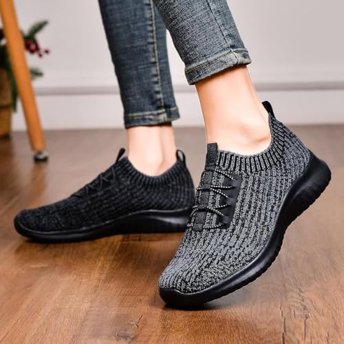 TIOSEBON Women's Lightweight Casual Walking Athletic Shoes Breathable Running Slip-On Sneakers for Jogging Workout 8.5 US Deep Gray-Black