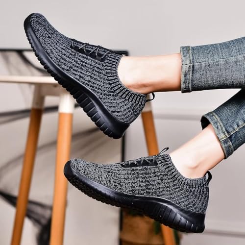 TIOSEBON Women's Lightweight Casual Walking Athletic Shoes Breathable Running Slip-On Sneakers for Jogging Workout 8.5 US Deep Gray-Black