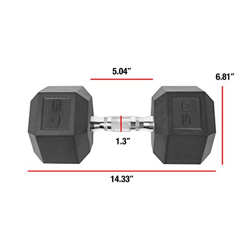 CAP Barbell SDP-050 Color Coated Hex Dumbbell, Black, 50 pound, Single