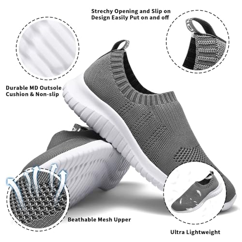 konhill Women's Walking Tennis Shoes - Lightweight Athletic Casual Gym Slip on Sneakers 11 US Dark Grey