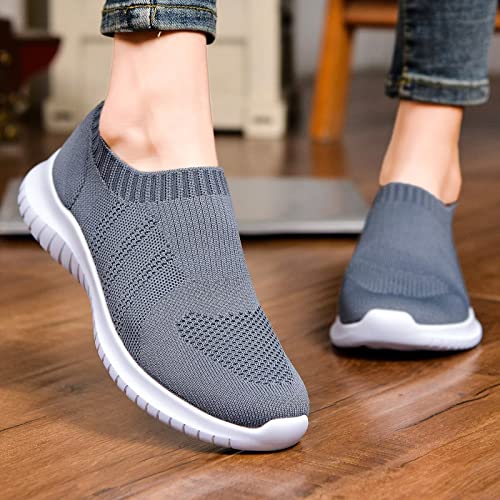 konhill Women's Walking Tennis Shoes - Lightweight Athletic Casual Gym Slip on Sneakers 11 US Dark Grey