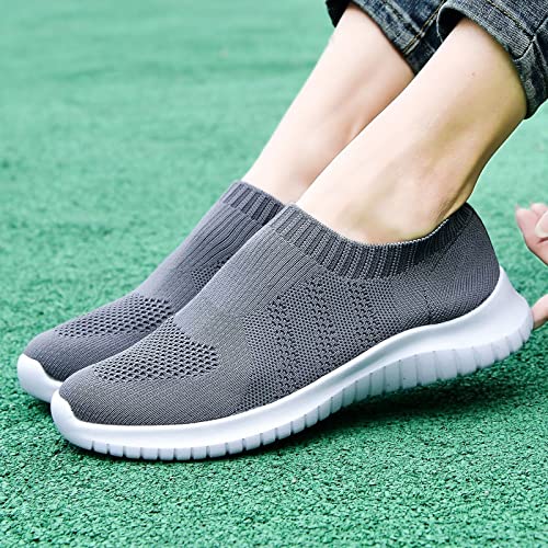 konhill Women's Walking Tennis Shoes - Lightweight Athletic Casual Gym Slip on Sneakers 11 US Dark Grey
