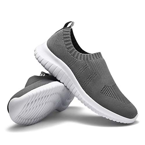 konhill Women's Walking Tennis Shoes - Lightweight Athletic Casual Gym Slip on Sneakers 11 US Dark Grey
