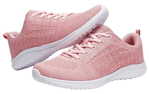 YILAN Women's Fashion Sneakers Breathable Sport Shoes (7, Pink-5)