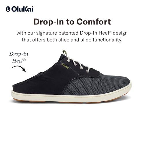 OluKai Nohea Moku Men's Boat Shoes, No Tie Laces & Stretch Construction, Breathable Mesh & All Weather Rubber Soles, black/Black, 11