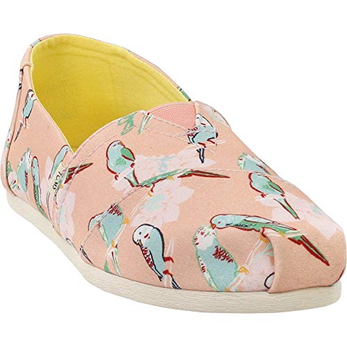 TOMS Coral Pink Kissing Birds Women's Classics (Size: 9.5)