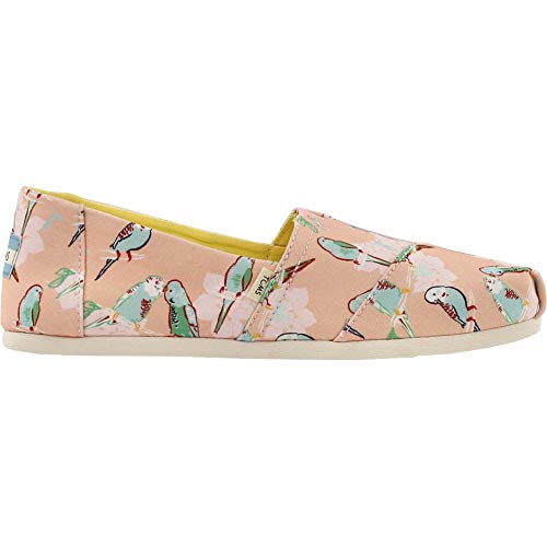 TOMS Coral Pink Kissing Birds Women's Classics (Size: 9.5)