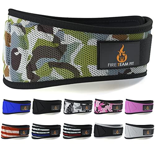 Fire Team Fit Weight Lifting Belt for Men and Women, 6 Inch, Bodybuilding & Fitness Back Support for Cross Training Workout, Squats, Lunges (30" - 34" Around Navel, Small, Camo)