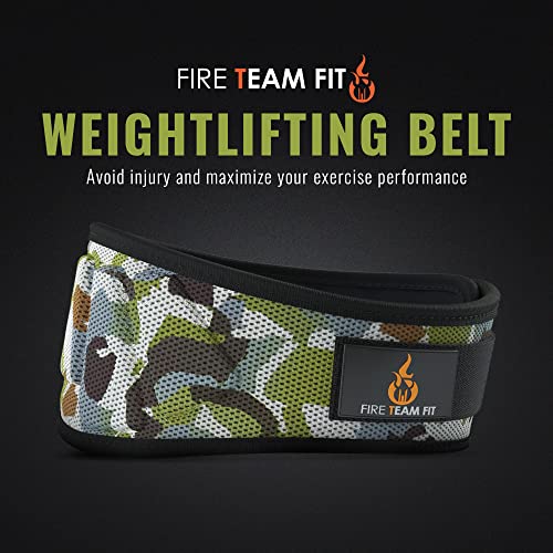 Fire Team Fit Weight Lifting Belt for Men and Women, 6 Inch, Bodybuilding & Fitness Back Support for Cross Training Workout, Squats, Lunges (30" - 34" Around Navel, Small, Camo)