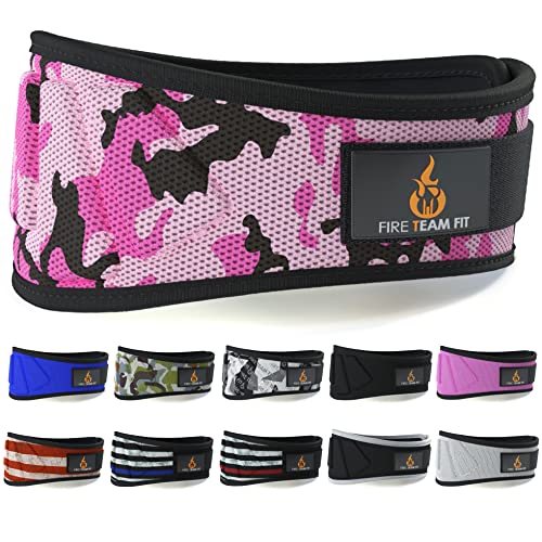 Fire Team Fit Weight Lifting Belt for Men and Women, 6 Inch, Bodybuilding & Fitness Back Support for Cross Training Workout, Squats, Lunges (27" - 32" Around Navel, X-Small, Pink Camo)
