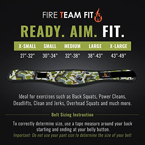 Fire Team Fit Weight Lifting Belt for Men and Women, 6 Inch, Bodybuilding & Fitness Back Support for Cross Training Workout, Squats, Lunges (30" - 34" Around Navel, Small, Camo)