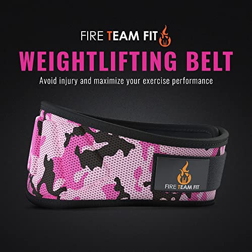 Fire Team Fit Weight Lifting Belt for Men and Women, 6 Inch, Bodybuilding & Fitness Back Support for Cross Training Workout, Squats, Lunges (27" - 32" Around Navel, X-Small, Pink Camo)