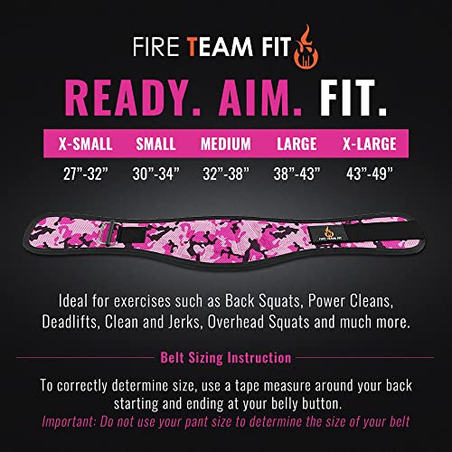 Fire Team Fit Weight Lifting Belt for Men and Women, 6 Inch, Bodybuilding & Fitness Back Support for Cross Training Workout, Squats, Lunges (27" - 32" Around Navel, X-Small, Pink Camo)