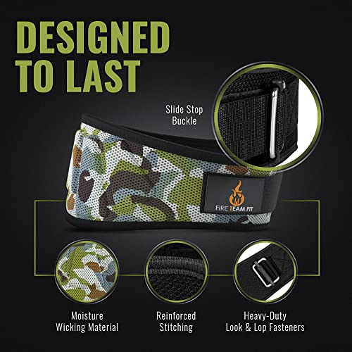 Fire Team Fit Weight Lifting Belt for Men and Women, 6 Inch, Bodybuilding & Fitness Back Support for Cross Training Workout, Squats, Lunges (30" - 34" Around Navel, Small, Camo)