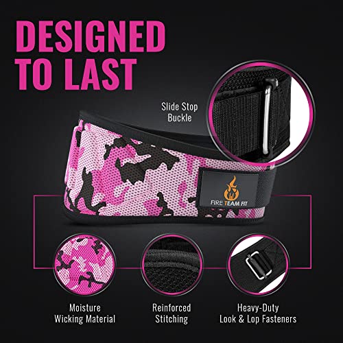 Fire Team Fit Weight Lifting Belt for Men and Women, 6 Inch, Bodybuilding & Fitness Back Support for Cross Training Workout, Squats, Lunges (27" - 32" Around Navel, X-Small, Pink Camo)
