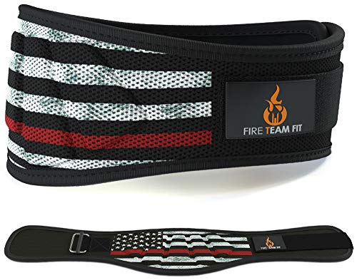 Fire Team Fit Weightlifting Belt, Weight Belt, Weight Lifting Belt for Men and Women, 6 Inch, Back Support for Lifting, Squat and Deadlifting Belt (Red Line, 38" - 43" Around Navel, Large)