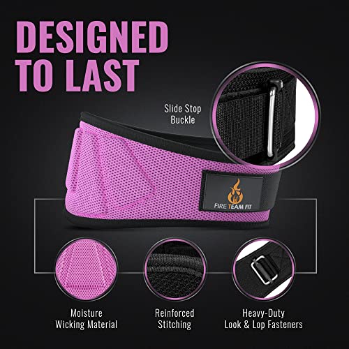 Fire Team Fit Weightlifting Belt, Weight Belt, Weight Lifting Belt for Men and Women, 6 Inch, Back Support for Lifting, Squat and Deadlifting Belt (Pink, 32" - 38" Around Navel, Medium)