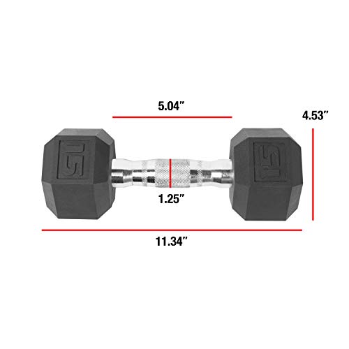 CAP Barbell SDP-015 Color Coated Hex Dumbbell, Black, 15 pound, Single