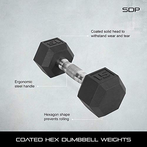 CAP Barbell SDP-015 Color Coated Hex Dumbbell, Black, 15 pound, Single
