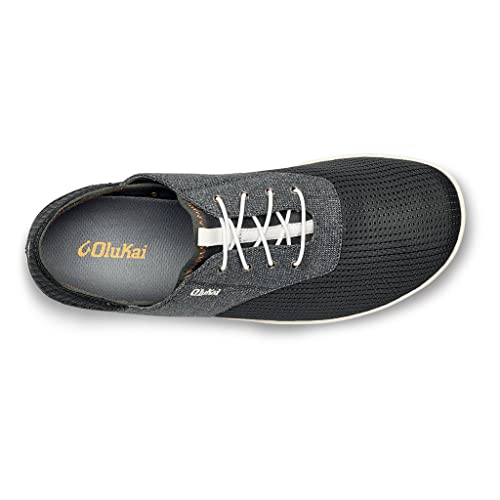 OLUKAI Nohea Moku Men's Boat Shoes, No Tie Laces & Stretch Construction, Breathable Mesh & All Weather Rubber Soles, Dk Shadow/Dk Shadow, 8