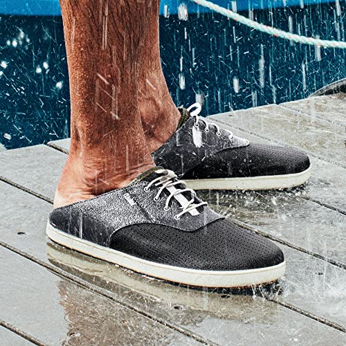 OLUKAI Nohea Moku Men's Boat Shoes, No Tie Laces & Stretch Construction, Breathable Mesh & All Weather Rubber Soles, Dk Shadow/Dk Shadow, 8