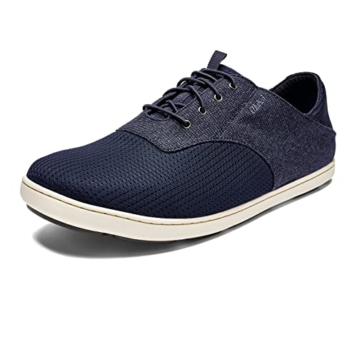 OLUKAI Nohea Moku Men's Boat Shoes, No Tie Laces & Stretch Construction, Breathable Mesh & All Weather Rubber Soles, Night/Night, 8.5