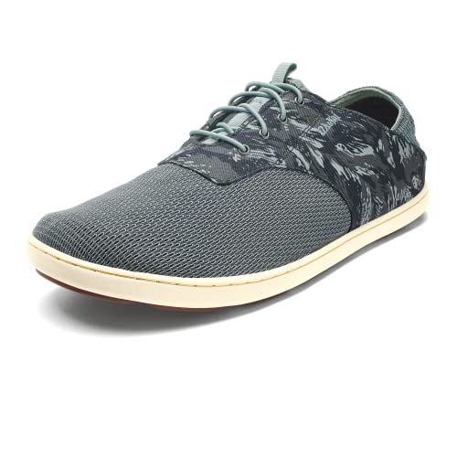OLUKAI Nohea Moku Men's Boat Shoes, No Tie Laces & Stretch Construction, Breathable Mesh & All Weather Rubber Soles, Charcoal/Dive Camo, 9
