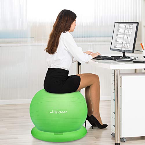 Trideer Ball Chair – Exercise Stability Yoga Ball with Base for Home and Office Desk, Ball Seat, Flexible Seating with Ring & Pump, Improves Balance, Back Pain, Core Strength & Posture（Ball with Ring