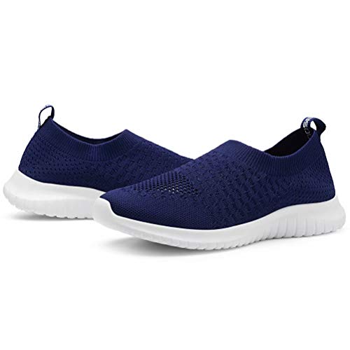 konhill Women's Walking Tennis Shoes - Lightweight Athletic Casual Gym Slip on Sneakers 6 US Navy