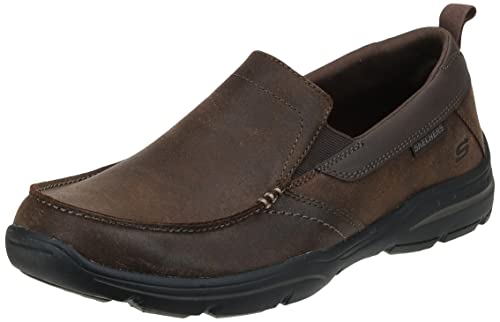 Skechers USA Men's Harper Delen Slip-On Loafer,Dark Brown Leather,10 M US