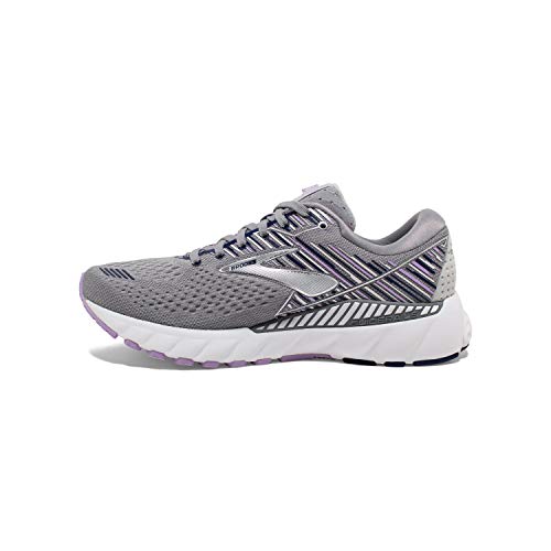 Brooks Womens Adrenaline GTS 19 Running Shoe - Grey/Lavender/Navy - B - 9.0