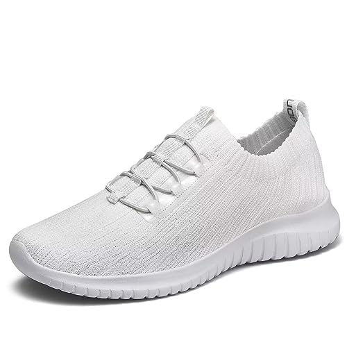 TIOSEBON Women's Lightweight Casual Walking Athletic Shoes Breathable Running Slip-On Sneakers for Jogging Workout 9 US All White