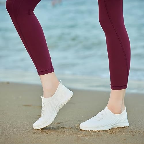 TIOSEBON Women's Lightweight Casual Walking Athletic Shoes Breathable Running Slip-On Sneakers for Jogging Workout 9 US All White