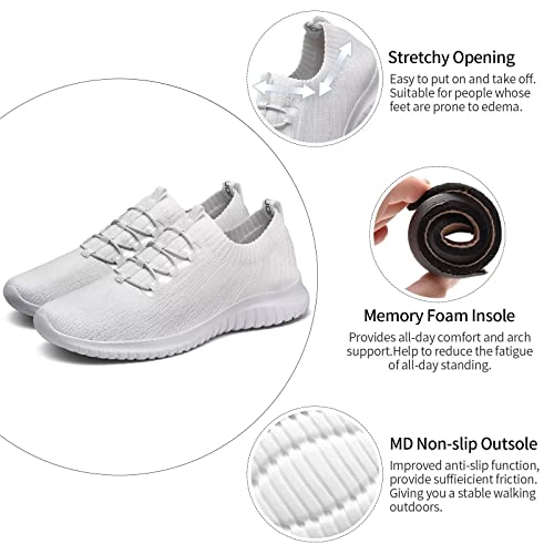 TIOSEBON Women's Lightweight Casual Walking Athletic Shoes Breathable Running Slip-On Sneakers for Jogging Workout 9 US All White