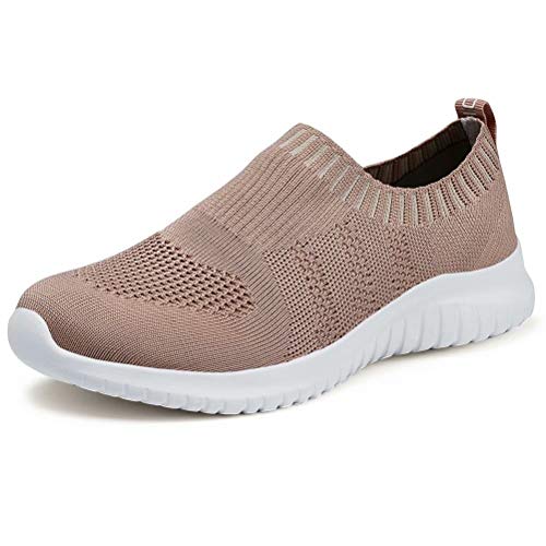 konhill Women's Walking Tennis Shoes - Lightweight Athletic Casual Gym Slip on Sneakers 9.5 US Apricot