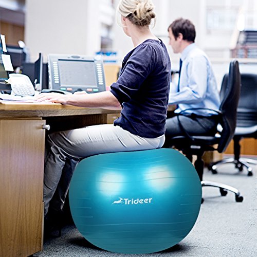 Trideer Exercise Ball, Yoga Ball, Birthing Ball with Quick Pump, Anti-Burst & Extra Thick, Heavy Duty Ball Chair, Stability Ball Supports 2200lbs (Office&Home) (Turkis, XL (68-75cm))