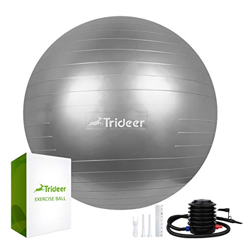 Trideer Exercise Ball, Yoga Ball, Birthing Ball with Quick Pump, Anti-Burst & Extra Thick, Heavy Duty Ball Chair, Stability Ball Supports 2200lbs (Office&Home) (Bright Silver, XL (68-75cm)