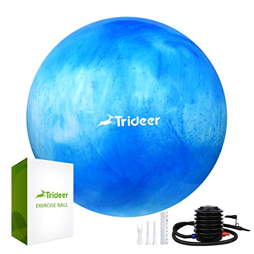 Trideer Exercise Ball (Multiple Color), Yoga Ball, Birthing Ball with Quick Pump, Anti-Burst & Extra Thick, Heavy Duty Ball Chair, Stability Ball Supports 2200lbs (B#White&Blue, L (58-65cm))