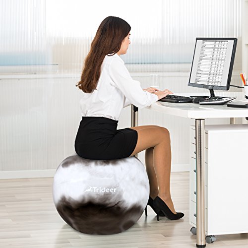 Trideer Exercise Ball (Multiple Sizes), Yoga Ball, Birthing Ball with Quick Pump, Anti-Burst & Extra Thick, Heavy Duty Ball Chair, Stability Ball Supports 2200lbs (Grey&White)