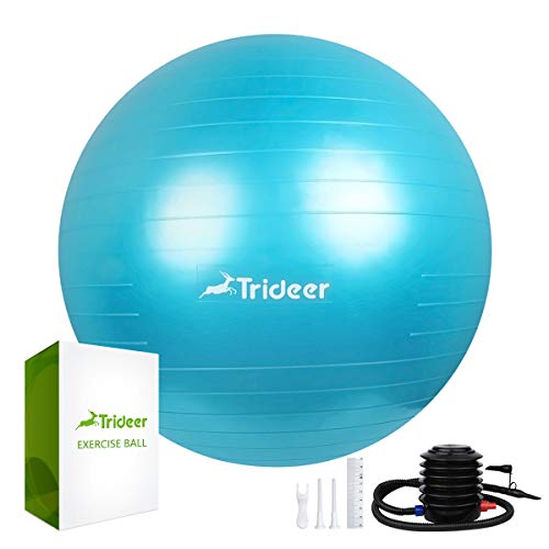 Trideer Exercise Ball (Multiple Sizes), Yoga Ball, Birthing Ball with Quick Pump, Anti-Burst & Extra Thick, Heavy Duty Ball Chair, Stability Ball Supports 2200lbs (Office&Home) (Turkis, 65cm)