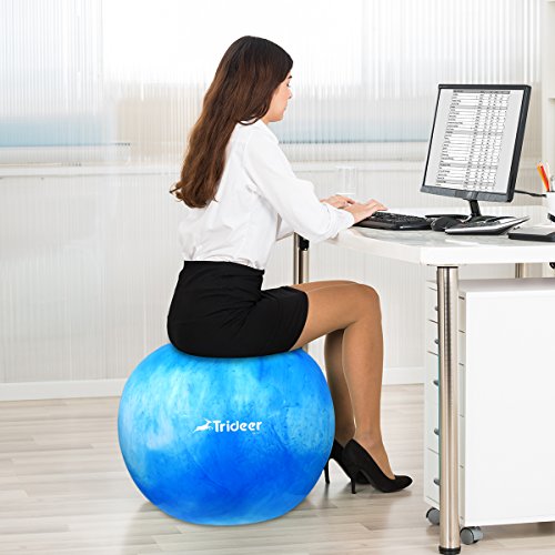 Trideer Exercise Ball (Multiple Color), Yoga Ball, Birthing Ball with Quick Pump, Anti-Burst & Extra Thick, Heavy Duty Ball Chair, Stability Ball Supports 2200lbs (B#White&Blue, XL (68-75cm))
